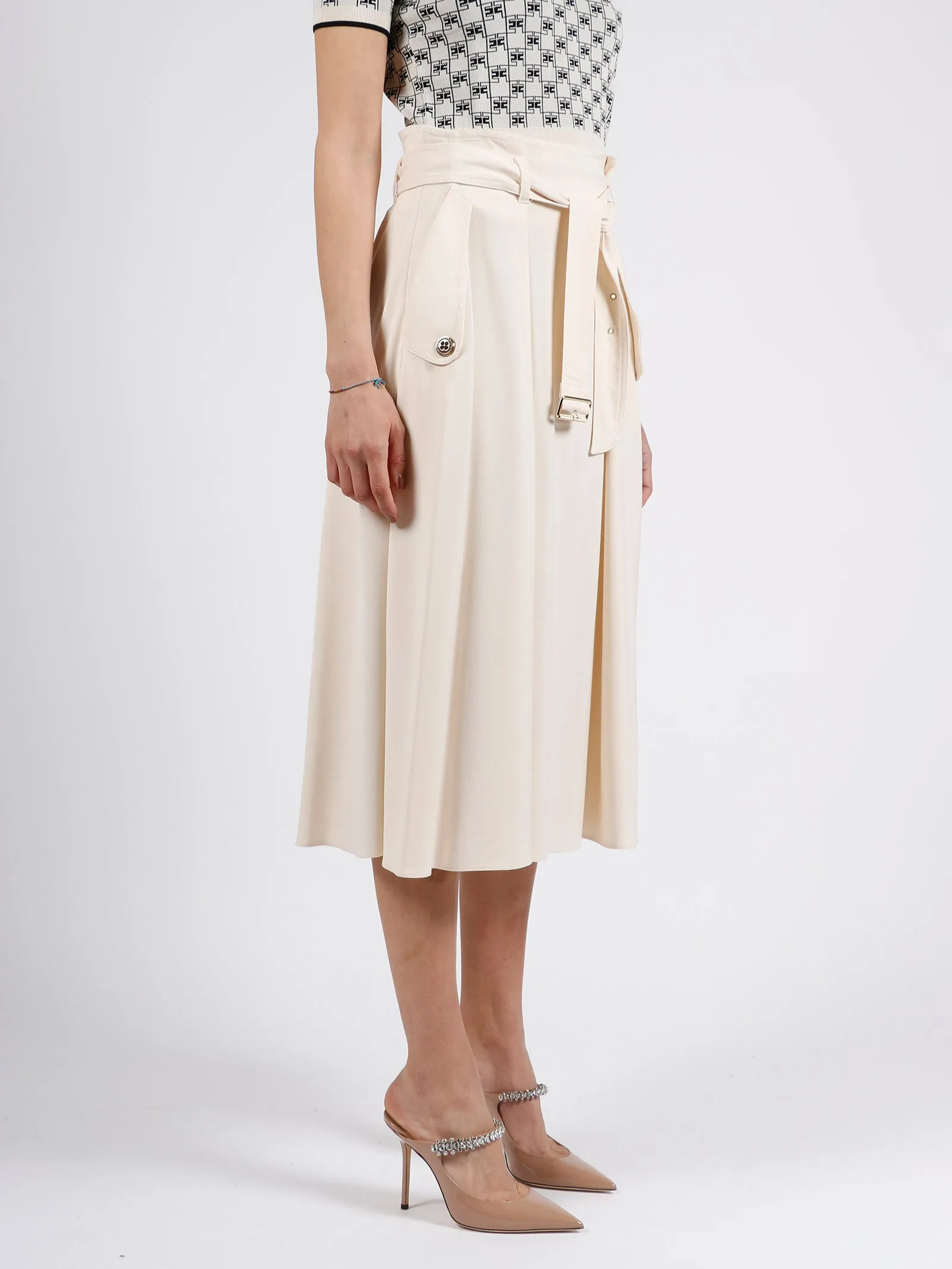 Elisabetta Franchi Pleated Midi Skirt