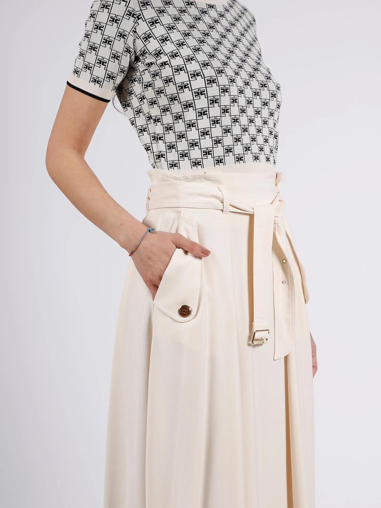 Elisabetta Franchi Pleated Midi Skirt