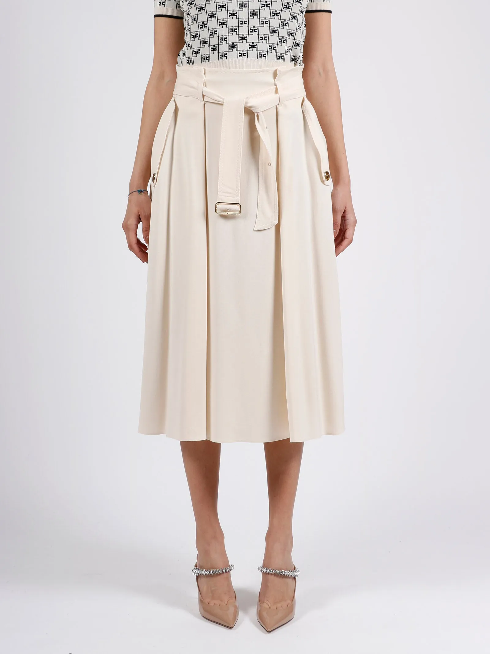 Elisabetta Franchi Pleated Midi Skirt