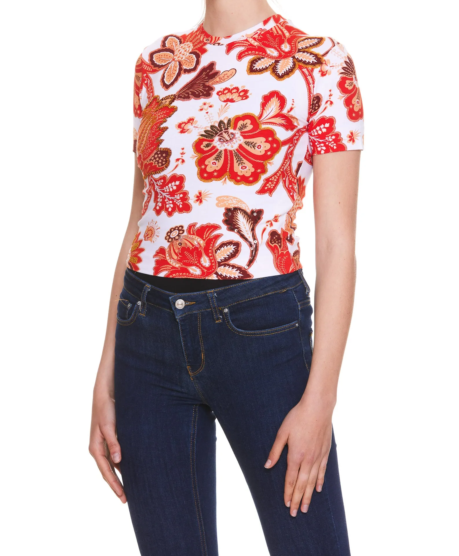 Etro Floral Printed Cropped T-Shirt