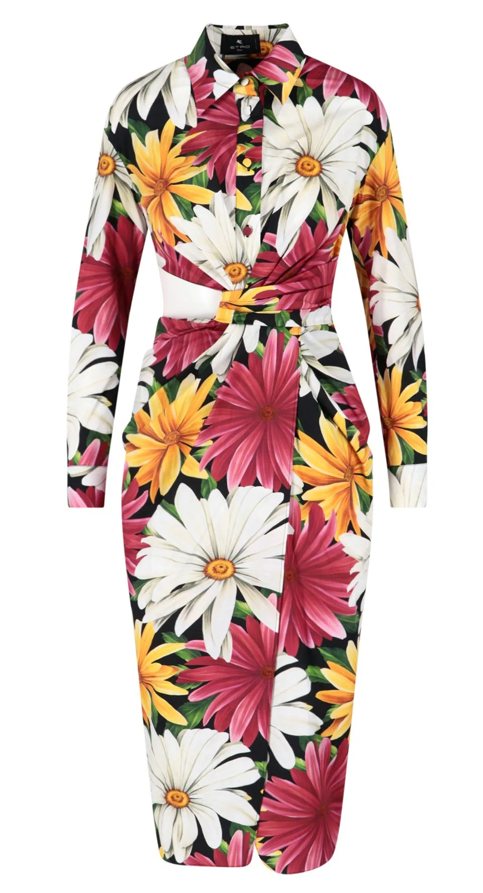 Etro Floral Printed Cut-Out Shirt Dress