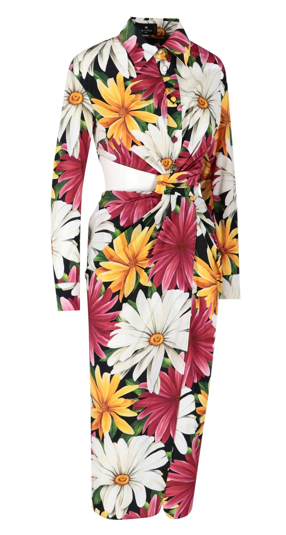 Etro Floral Printed Cut-Out Shirt Dress