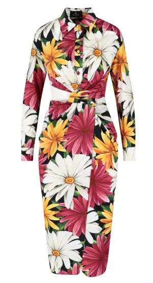 Etro Floral Printed Cut-Out Shirt Dress