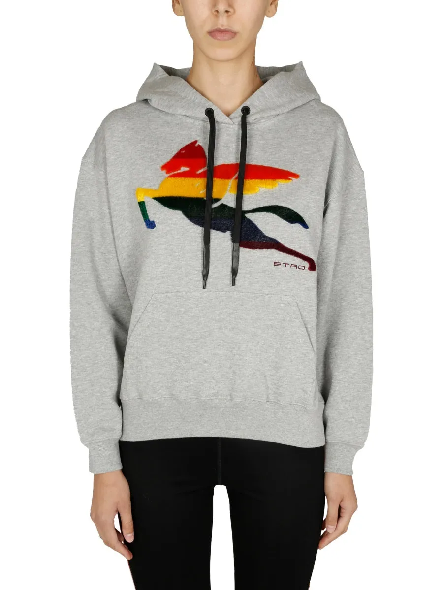 Etro Pegasus Flocked Drawstring Hoodie