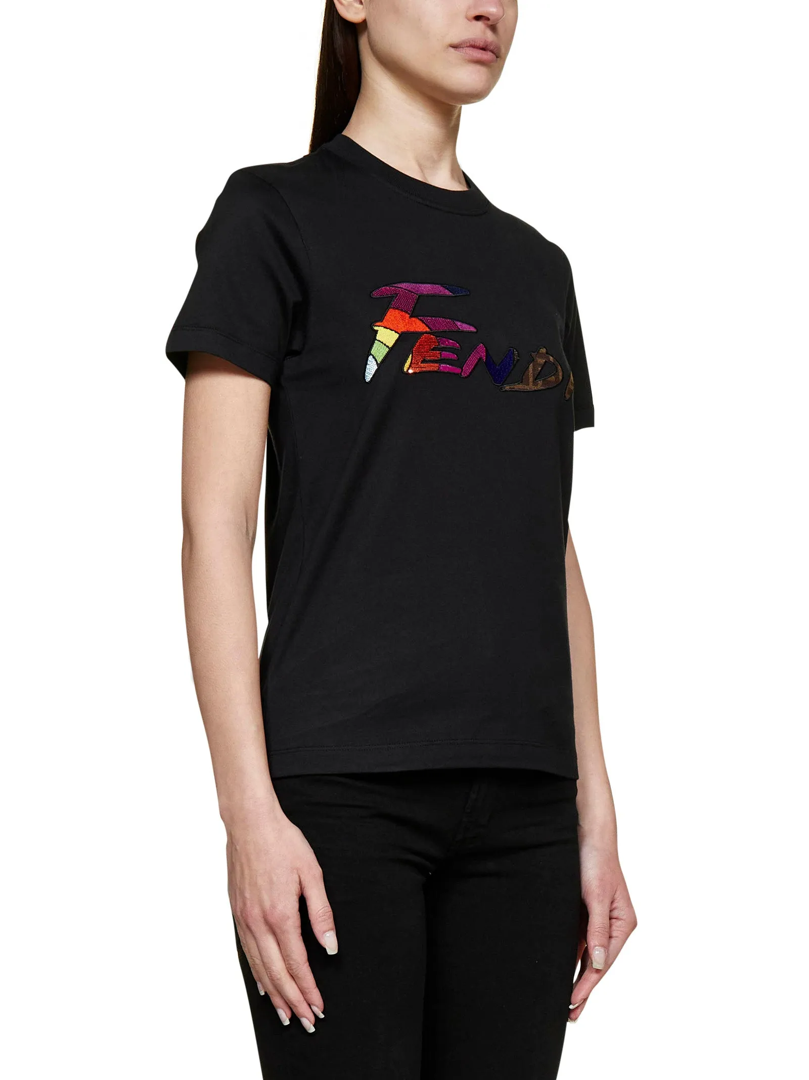 Fendi Logo Embellished Crewneck T-Shirt