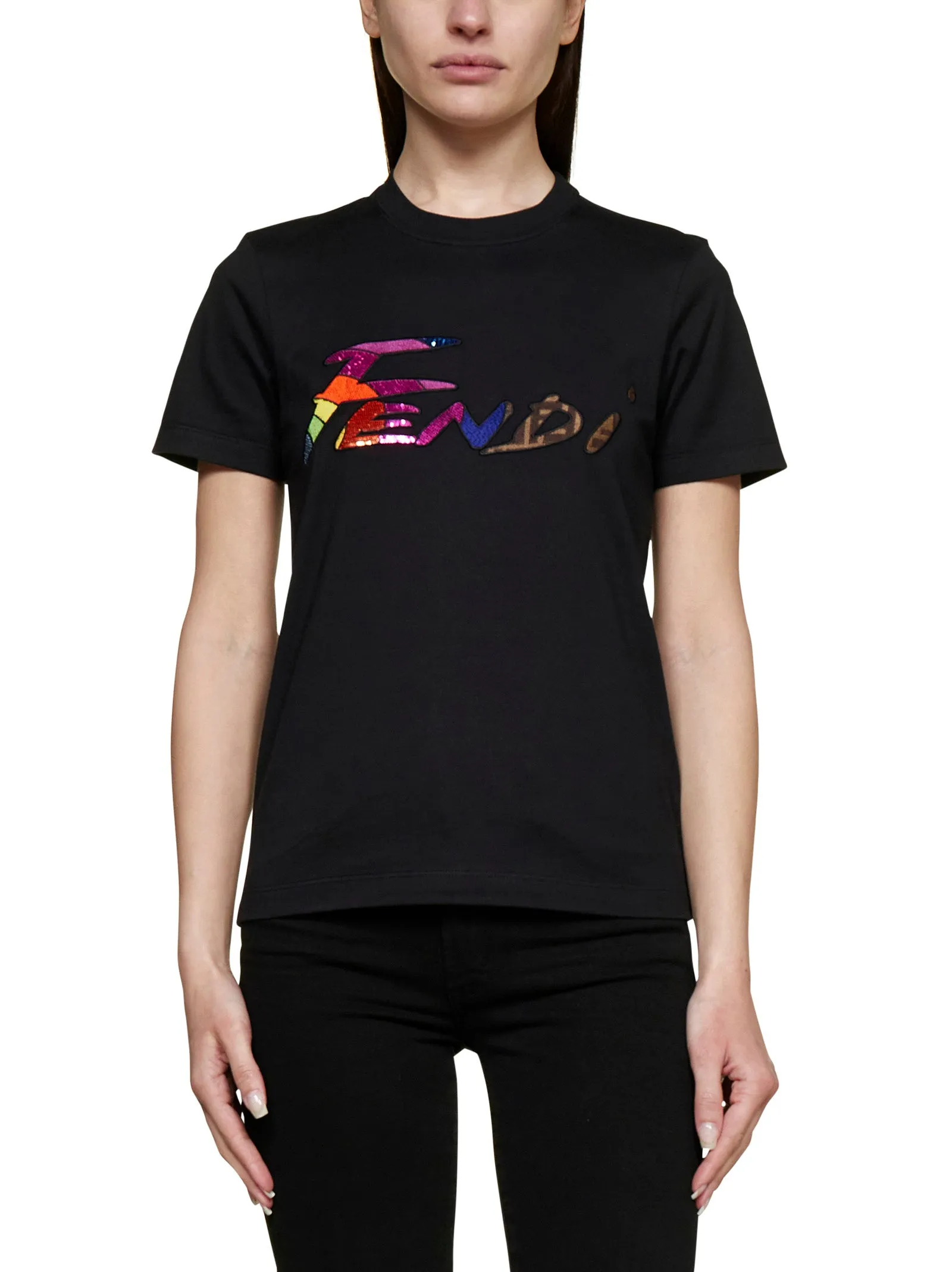 Fendi Logo Embellished Crewneck T-Shirt