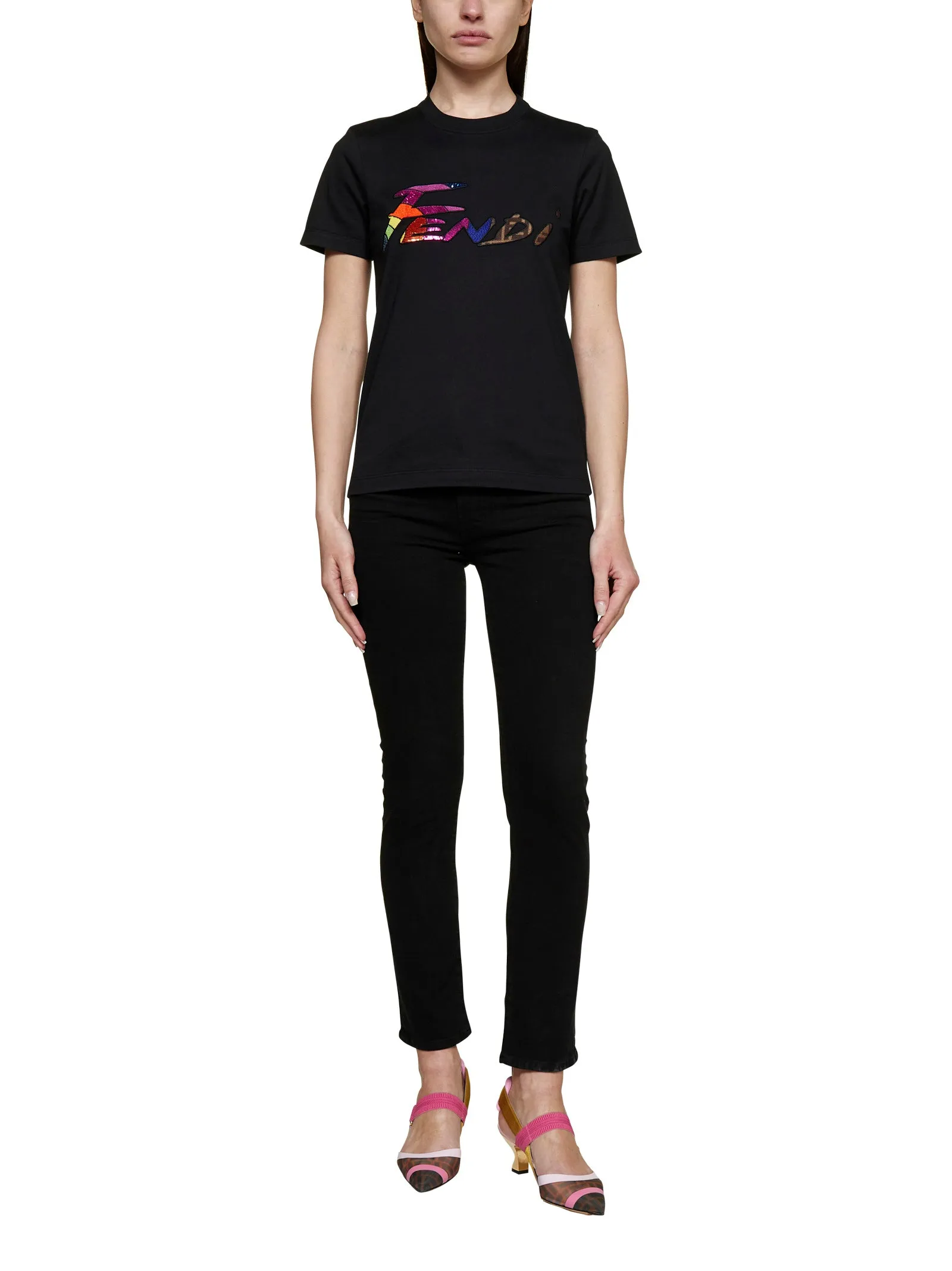 Fendi Logo Embellished Crewneck T-Shirt