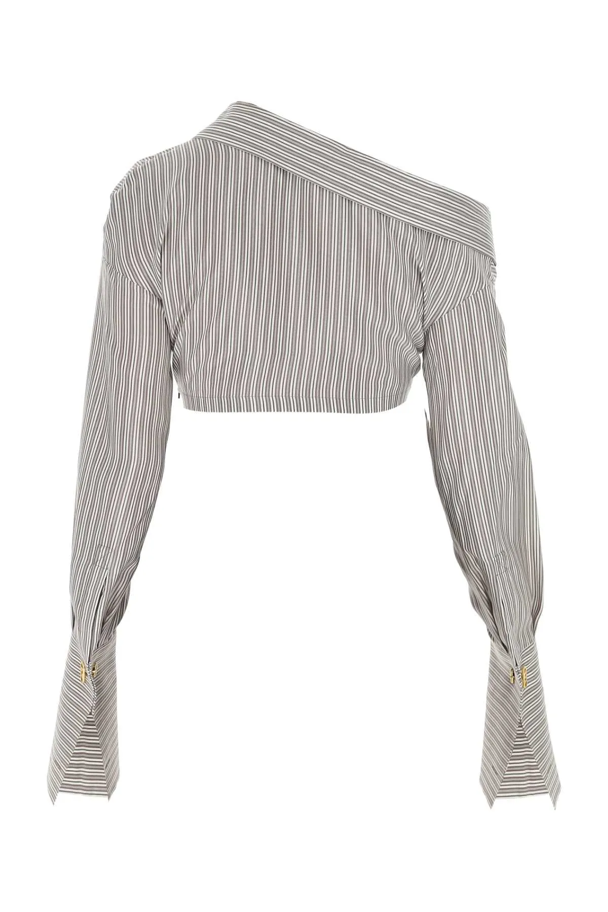 Fendi Striped Asymmetric-Collar Cropped Shirt