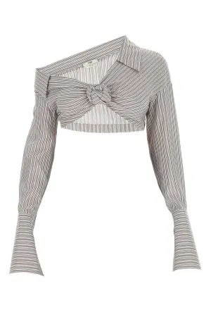 Fendi Striped Asymmetric-Collar Cropped Shirt