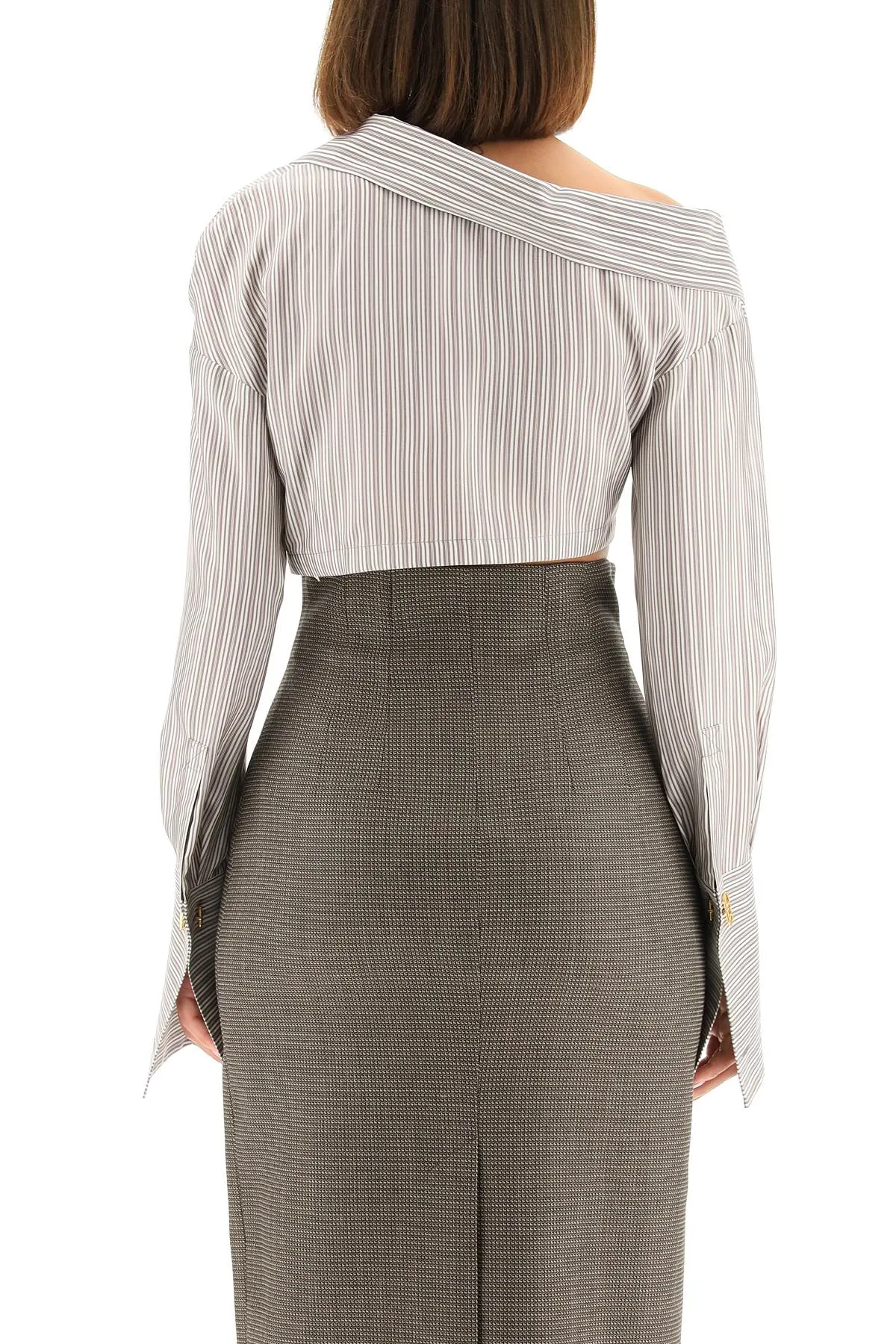 Fendi Striped Asymmetric-Collar Cropped Shirt