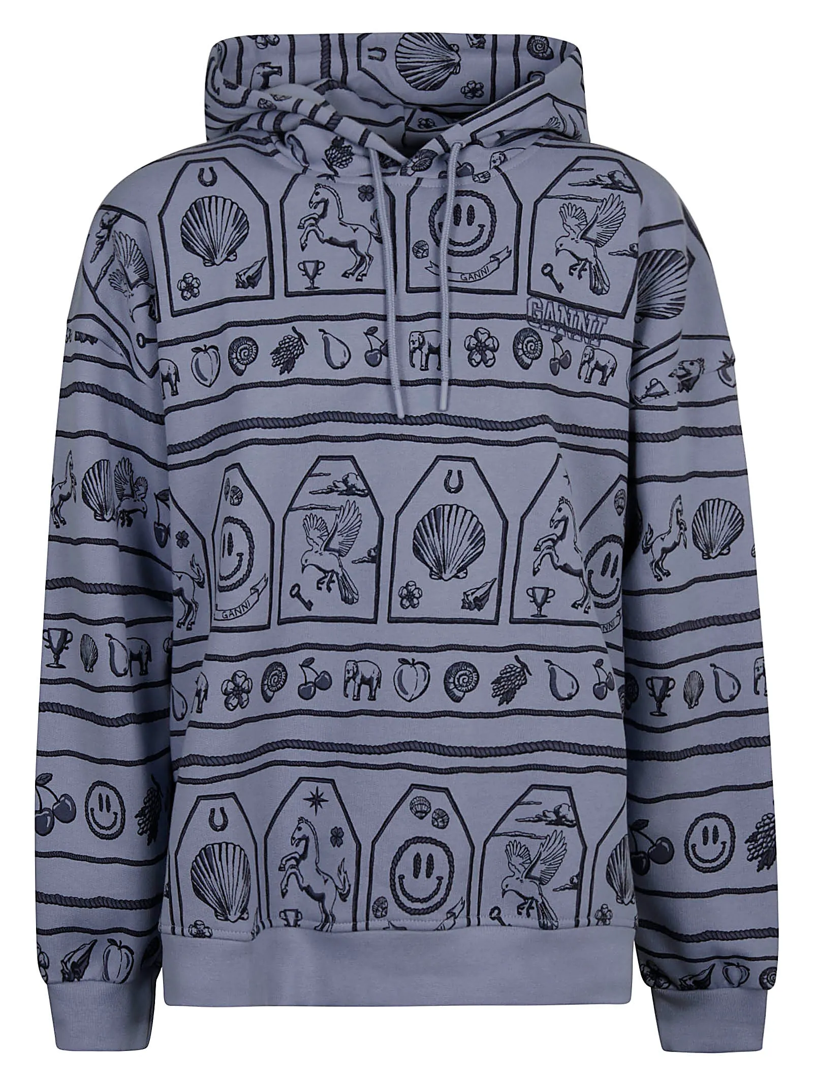 Ganni Allover Graphic Printed Crewneck Hoodie