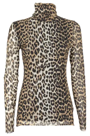 Ganni Leopard Print Turtleneck Top