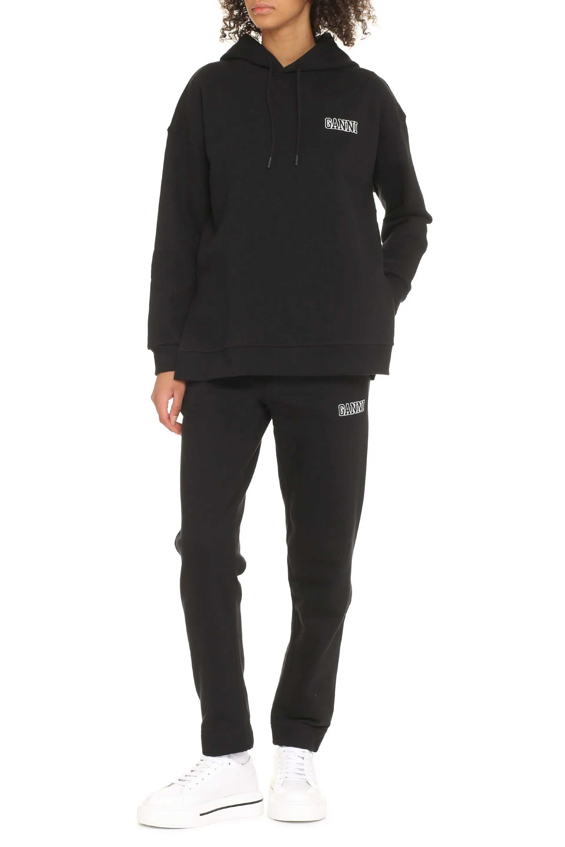 Ganni Logo Embroidered Drawstring Hoodie