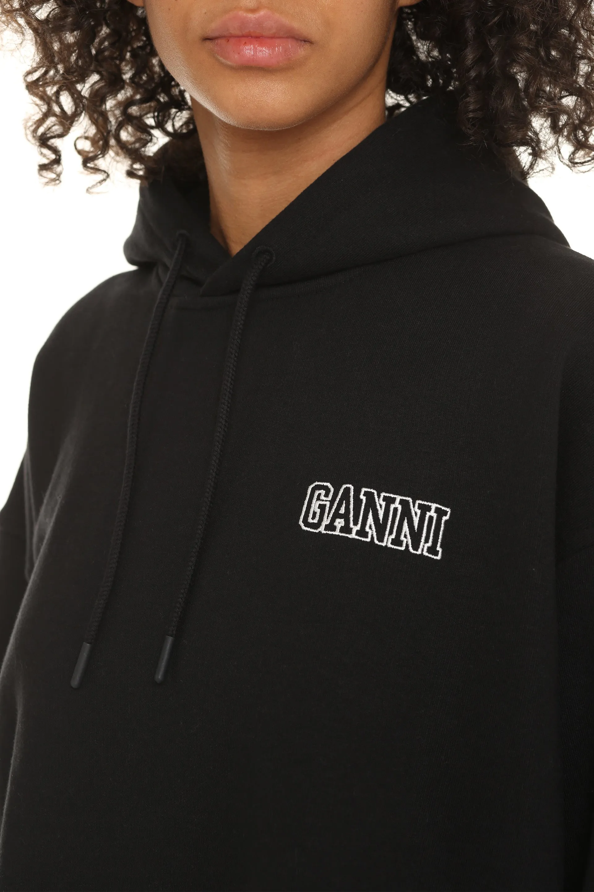 Ganni Logo Embroidered Drawstring Hoodie