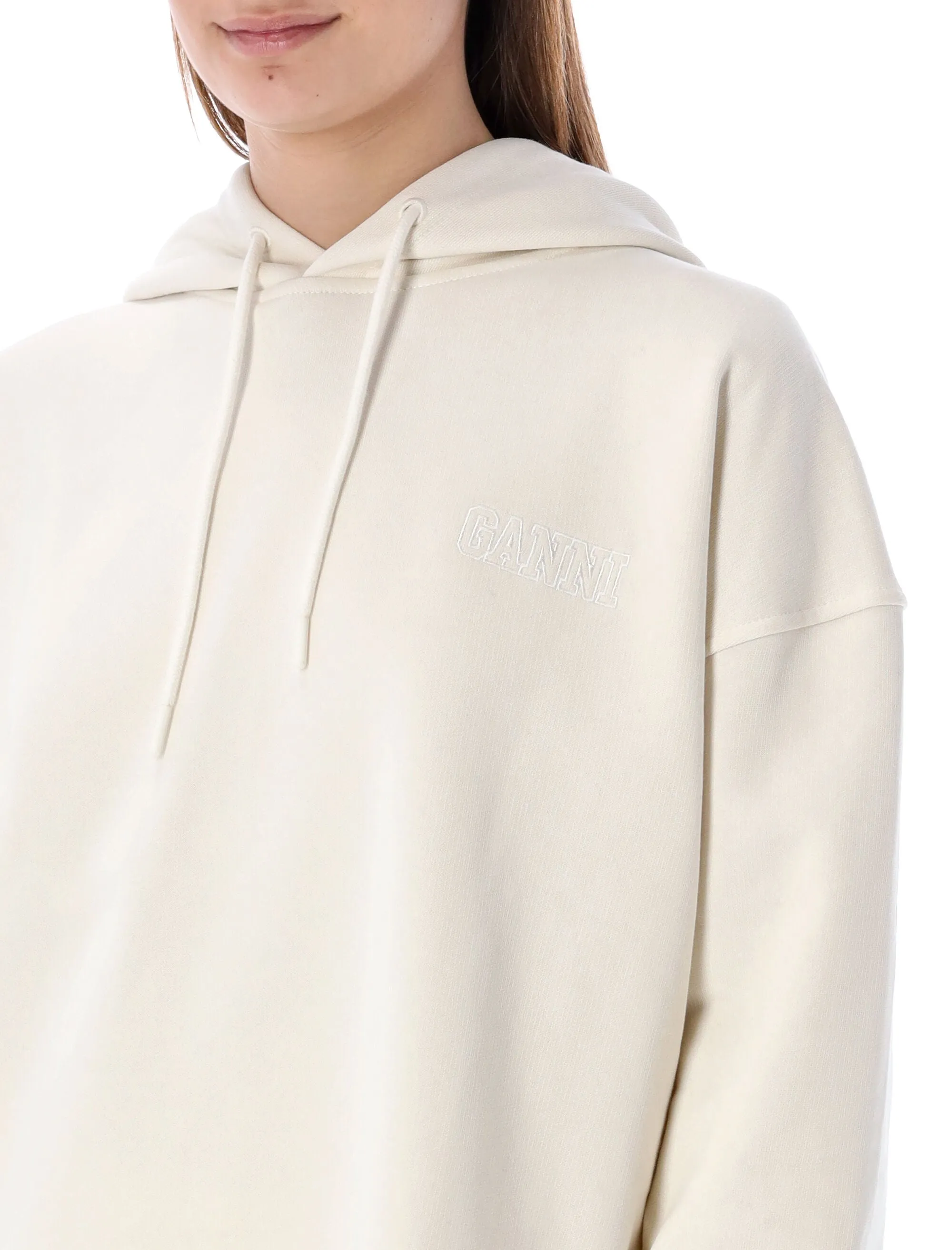 Ganni Logo Embroidered Drawstring Hoodie