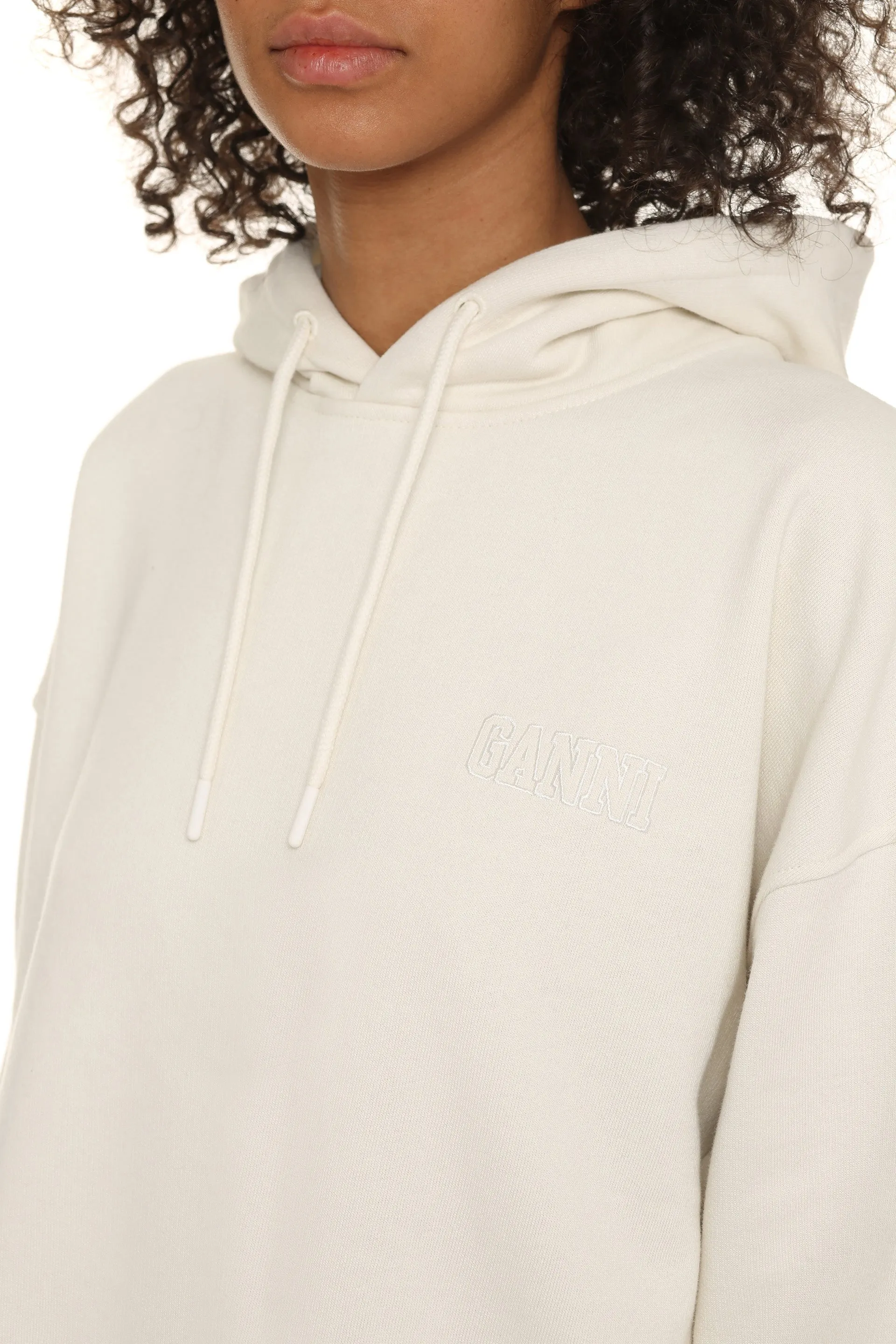 Ganni Logo Embroidered Drawstring Hoodie