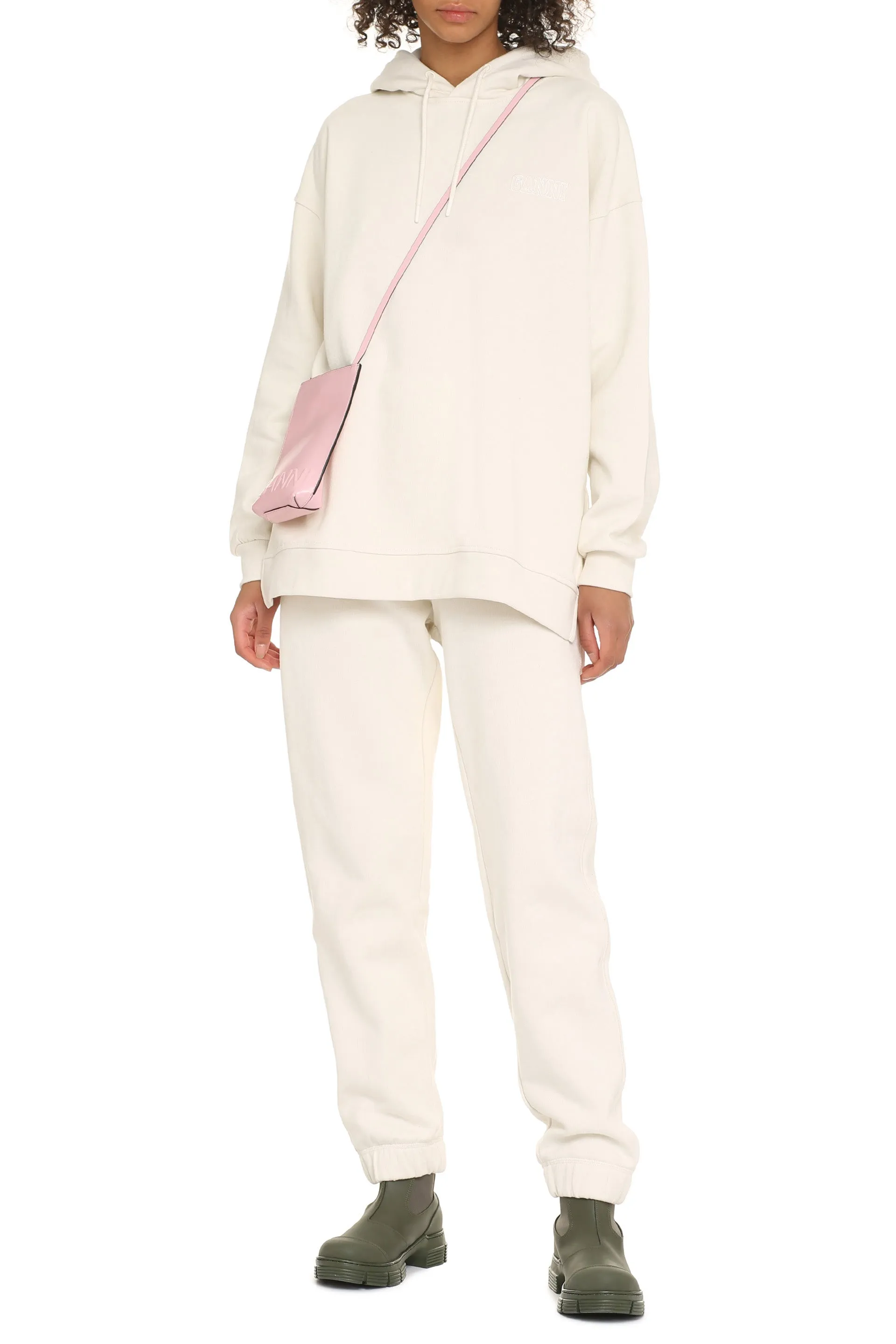 Ganni Logo Embroidered Drawstring Hoodie