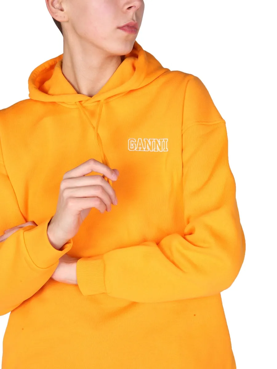 Ganni Logo Embroidered Drawstring Hoodie