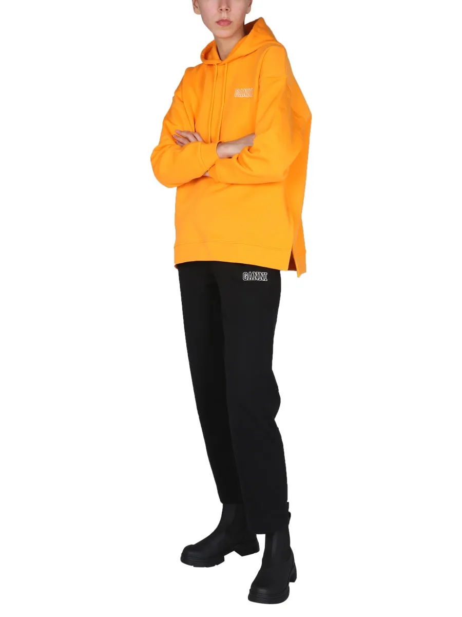 Ganni Logo Embroidered Drawstring Hoodie