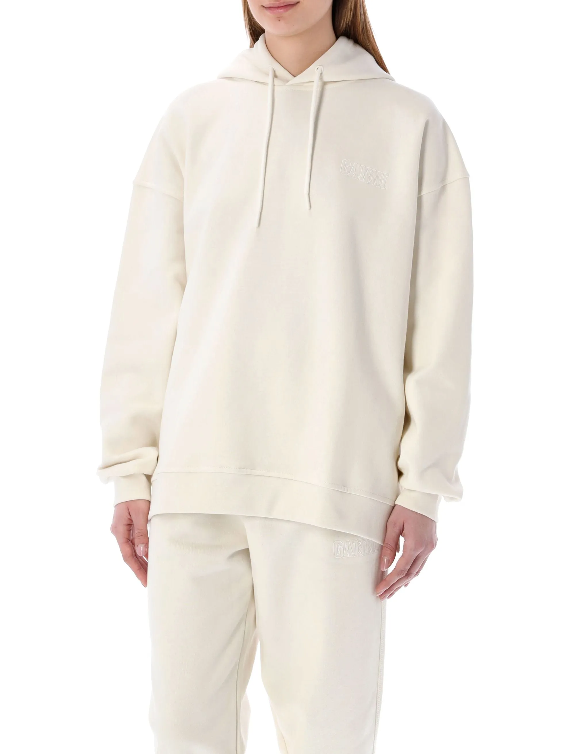 Ganni Logo Embroidered Drawstring Hoodie