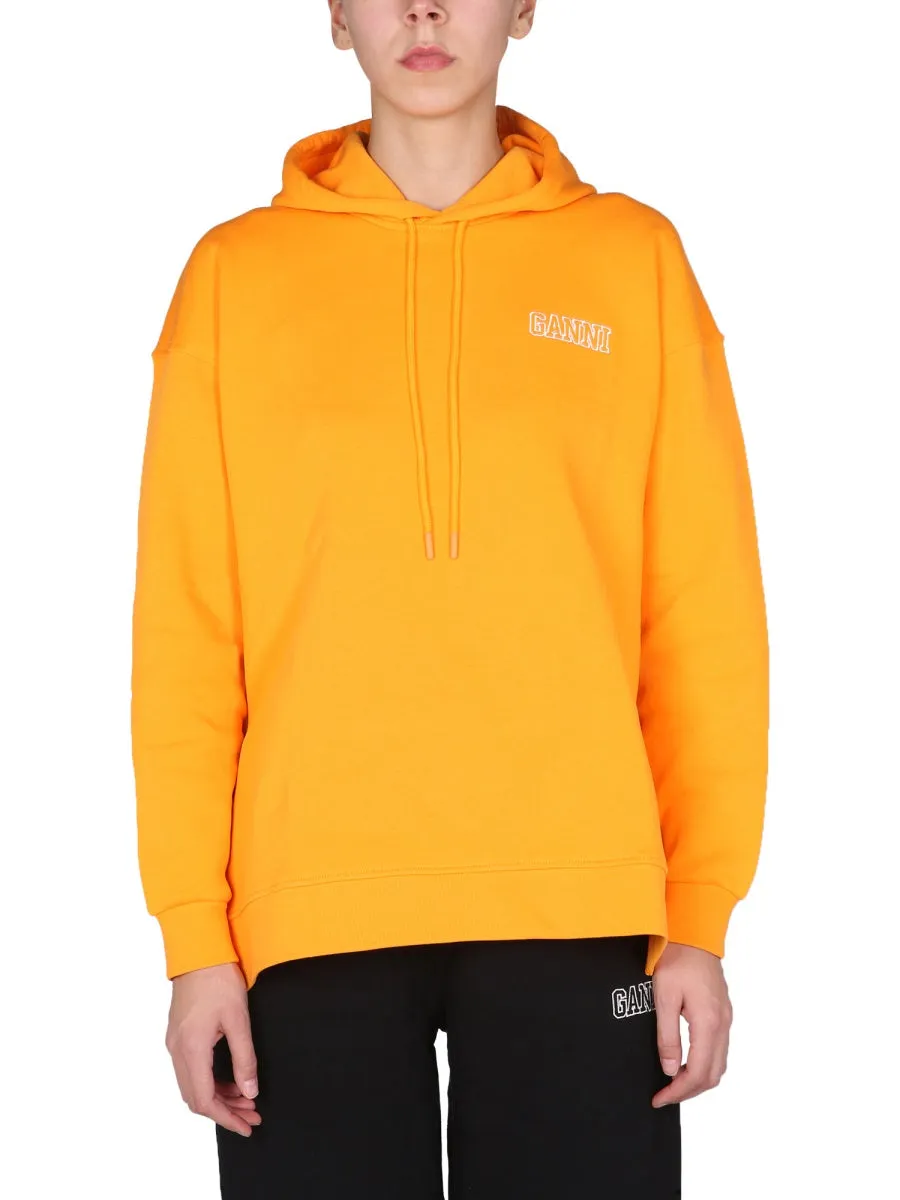 Ganni Logo Embroidered Drawstring Hoodie