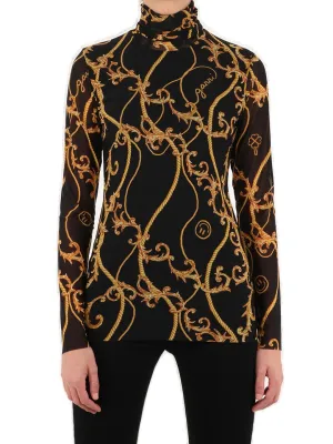 Ganni Printed Roll-Neck Mesh Top
