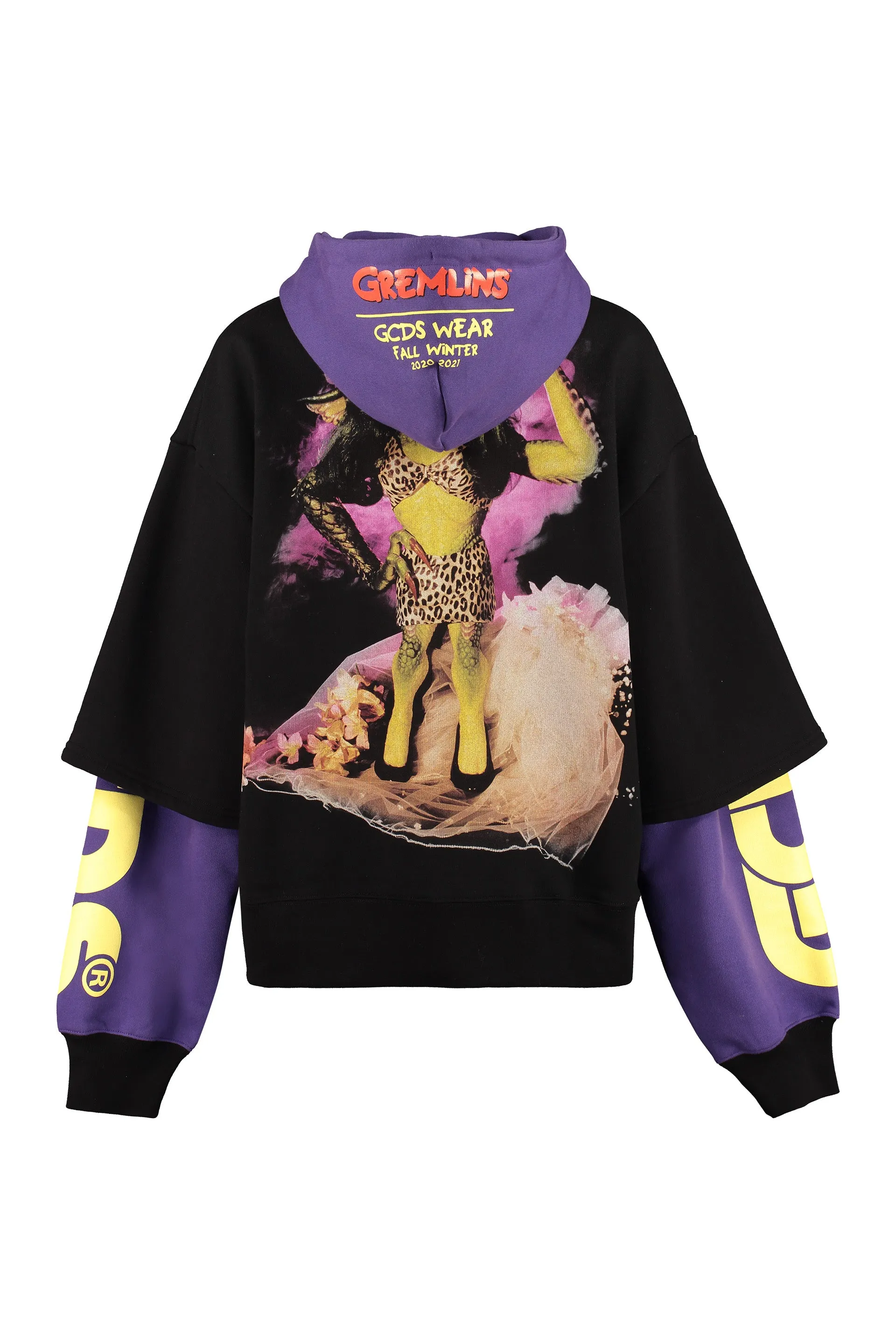 GCDS Graphic Printed Drawstring Layered Hoodie