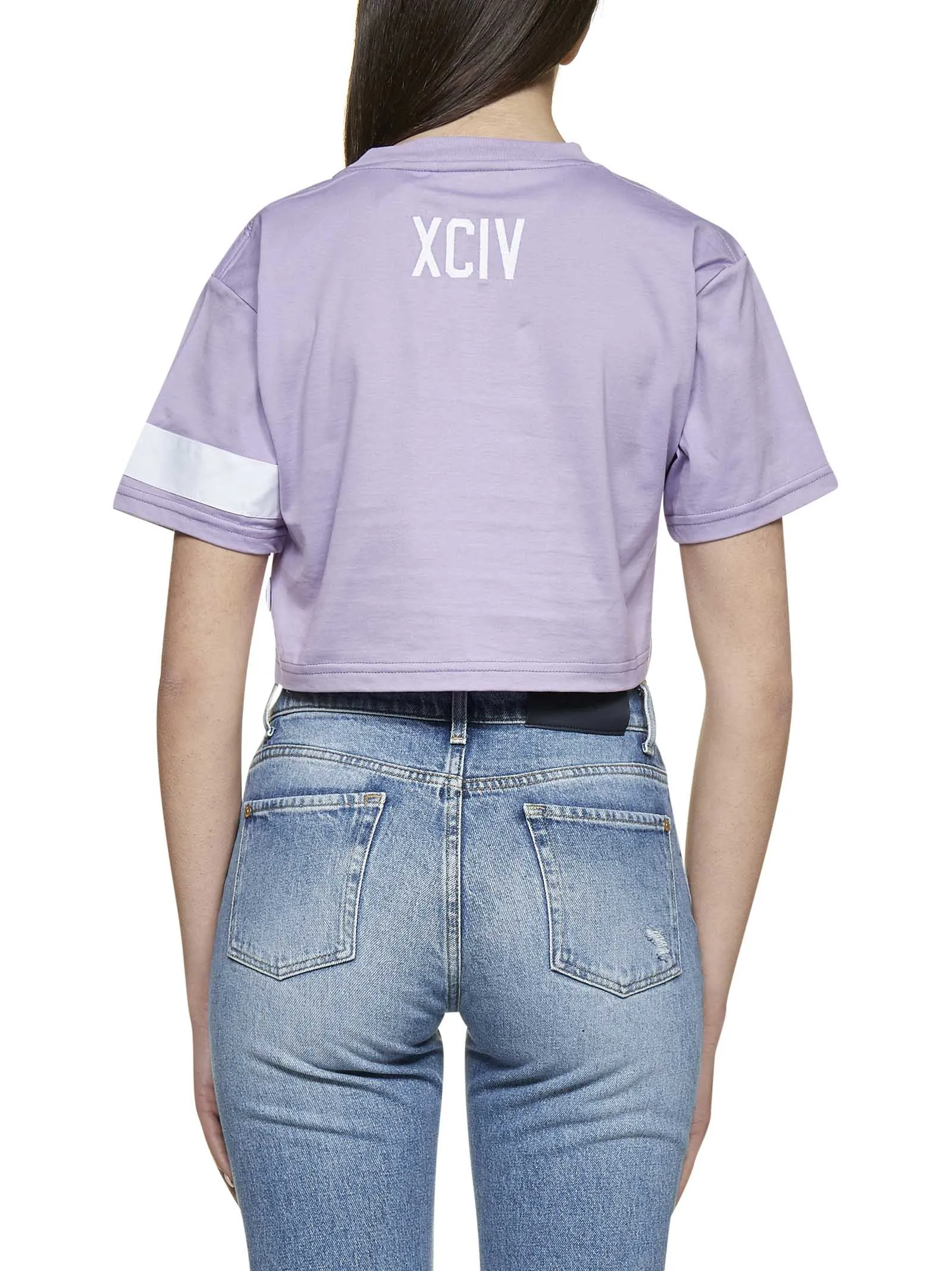 GCDS Logo Embroidered Drawstring Cropped T-Shirt