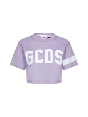 GCDS Logo Embroidered Drawstring Cropped T-Shirt