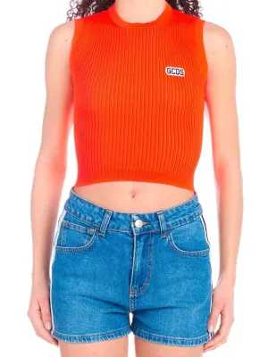 GCDS Ribbed Sleeveless Cropped Top