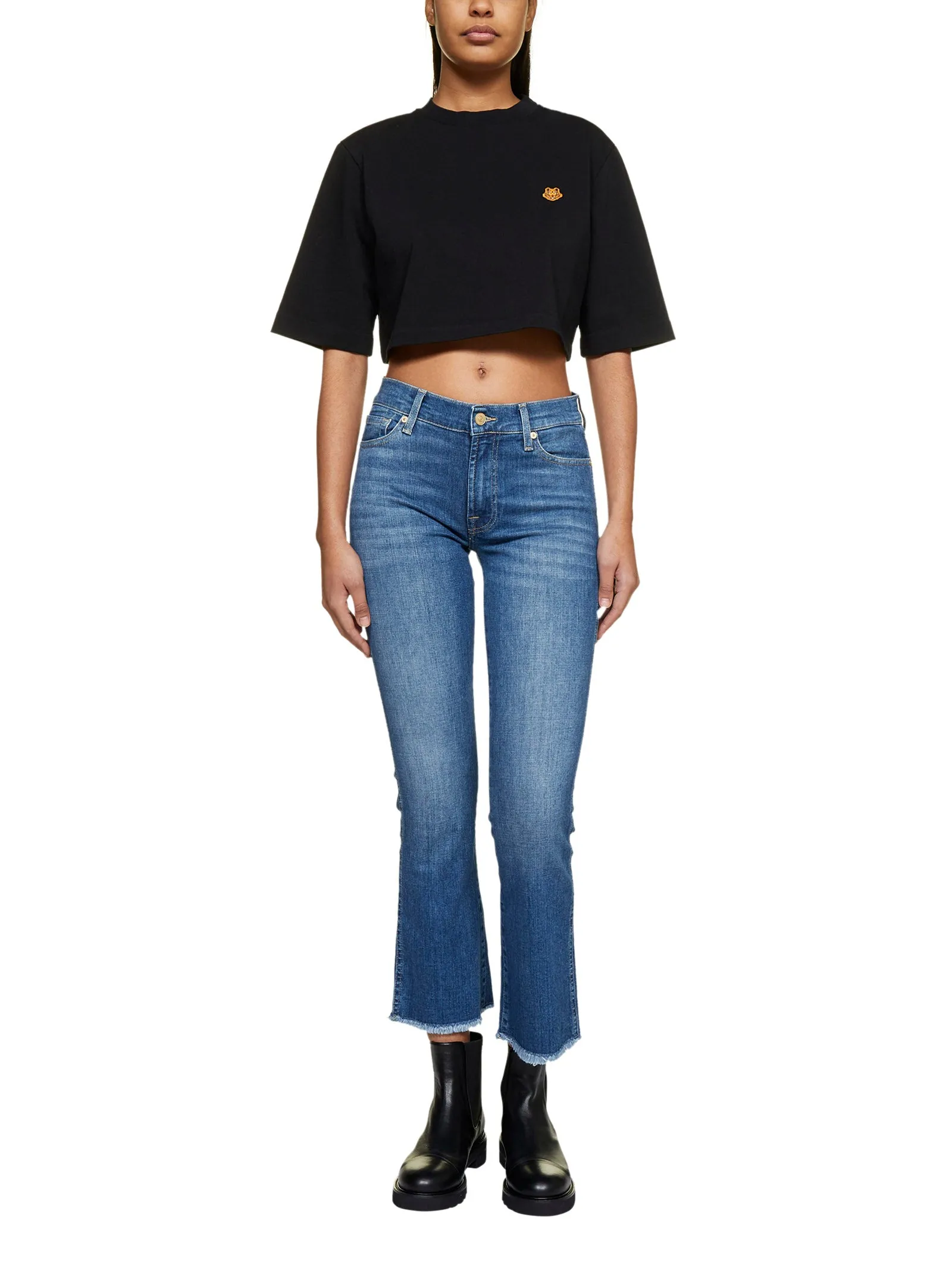 Kenzo Tiger Embroidered Cropped T-Shirt