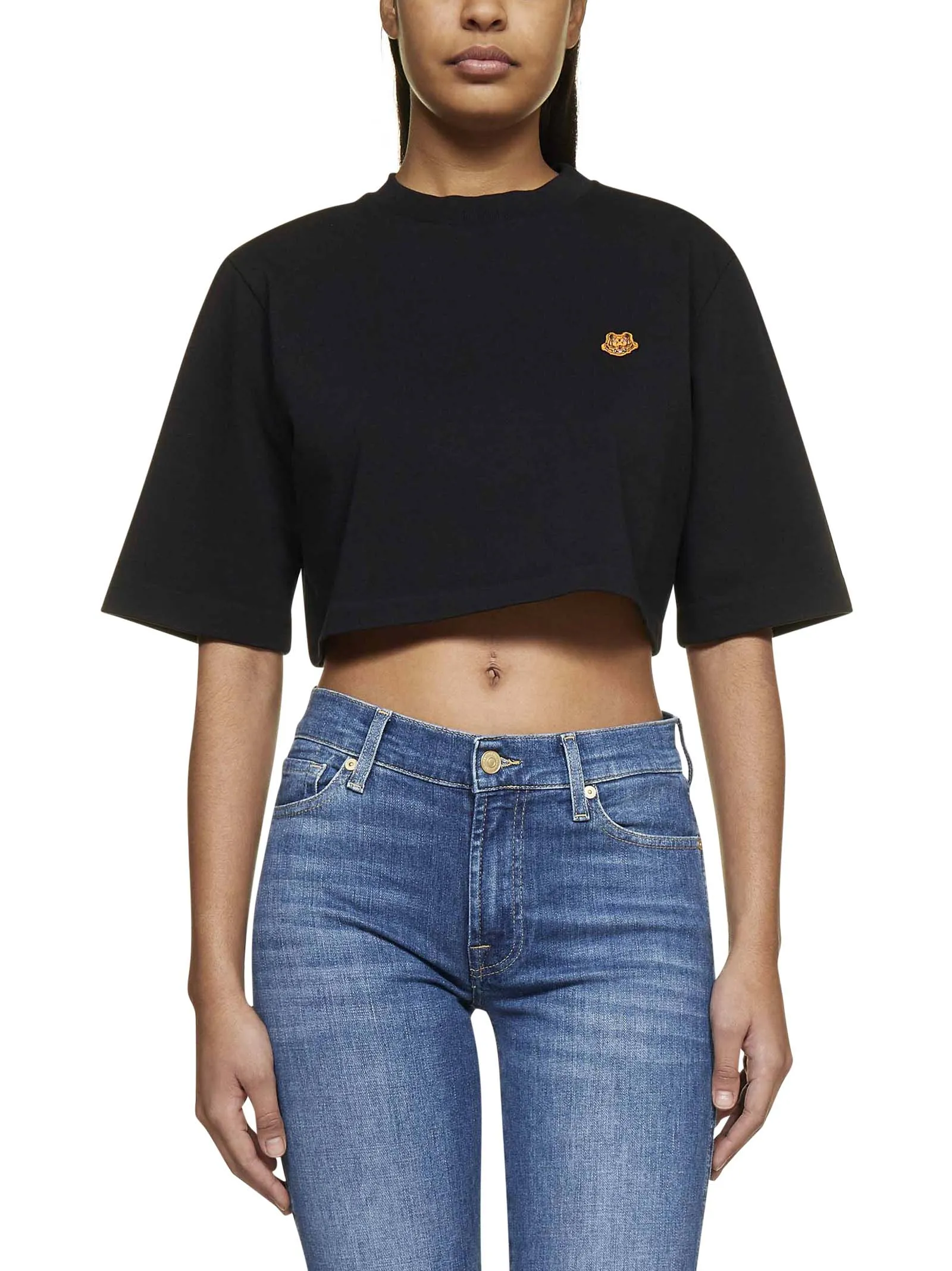 Kenzo Tiger Embroidered Cropped T-Shirt
