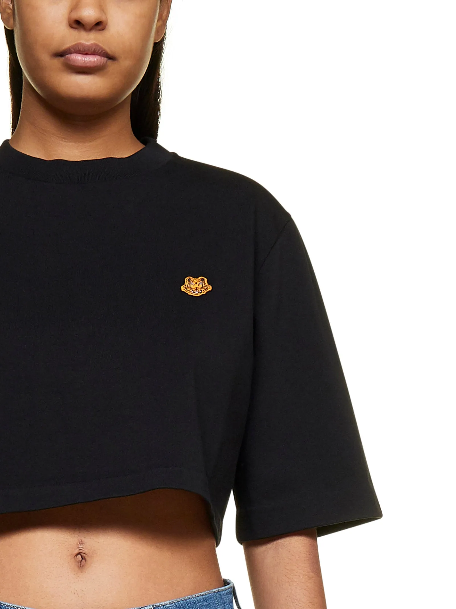 Kenzo Tiger Embroidered Cropped T-Shirt