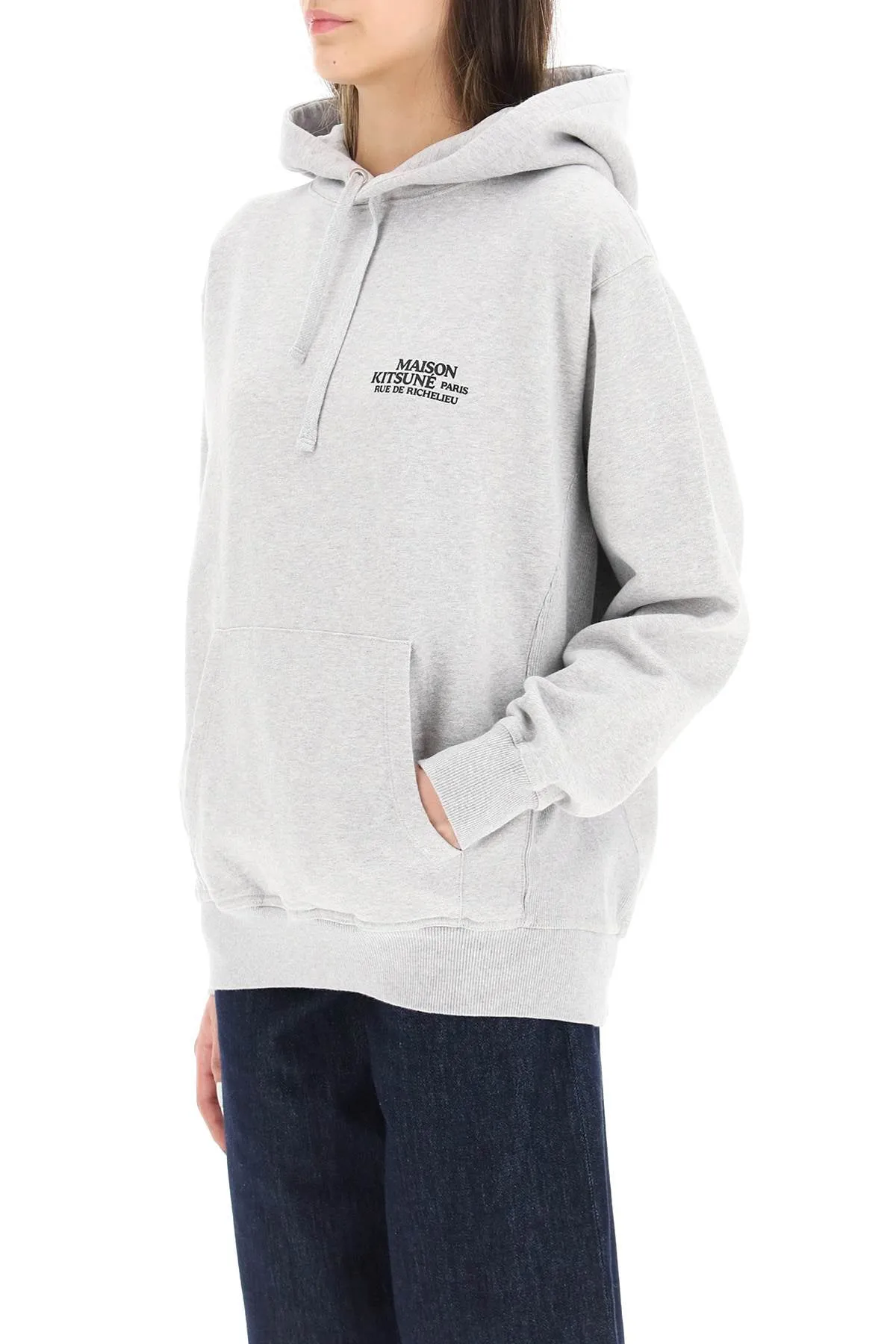 Maison Kitsun Logo Printed Drawstring Hoodie