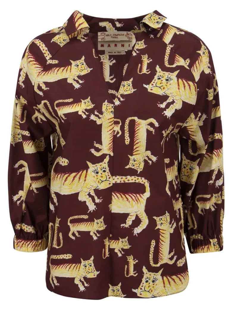 Marni Allover Animal Printed Long-Sleeved Shirt
