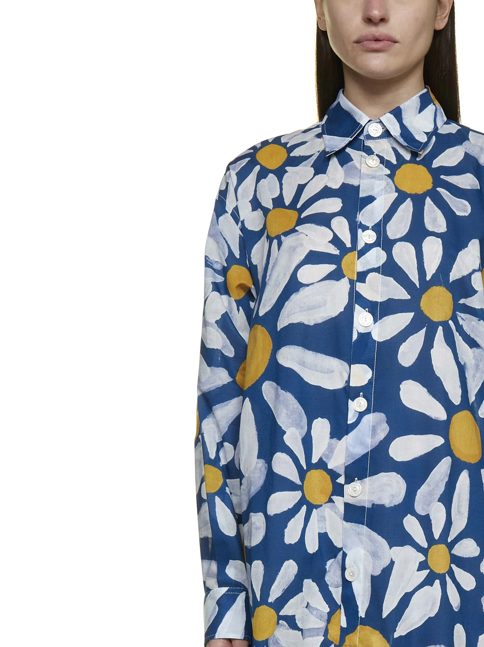 Marni Floral Printed Long-Sleeved Shirt Dress