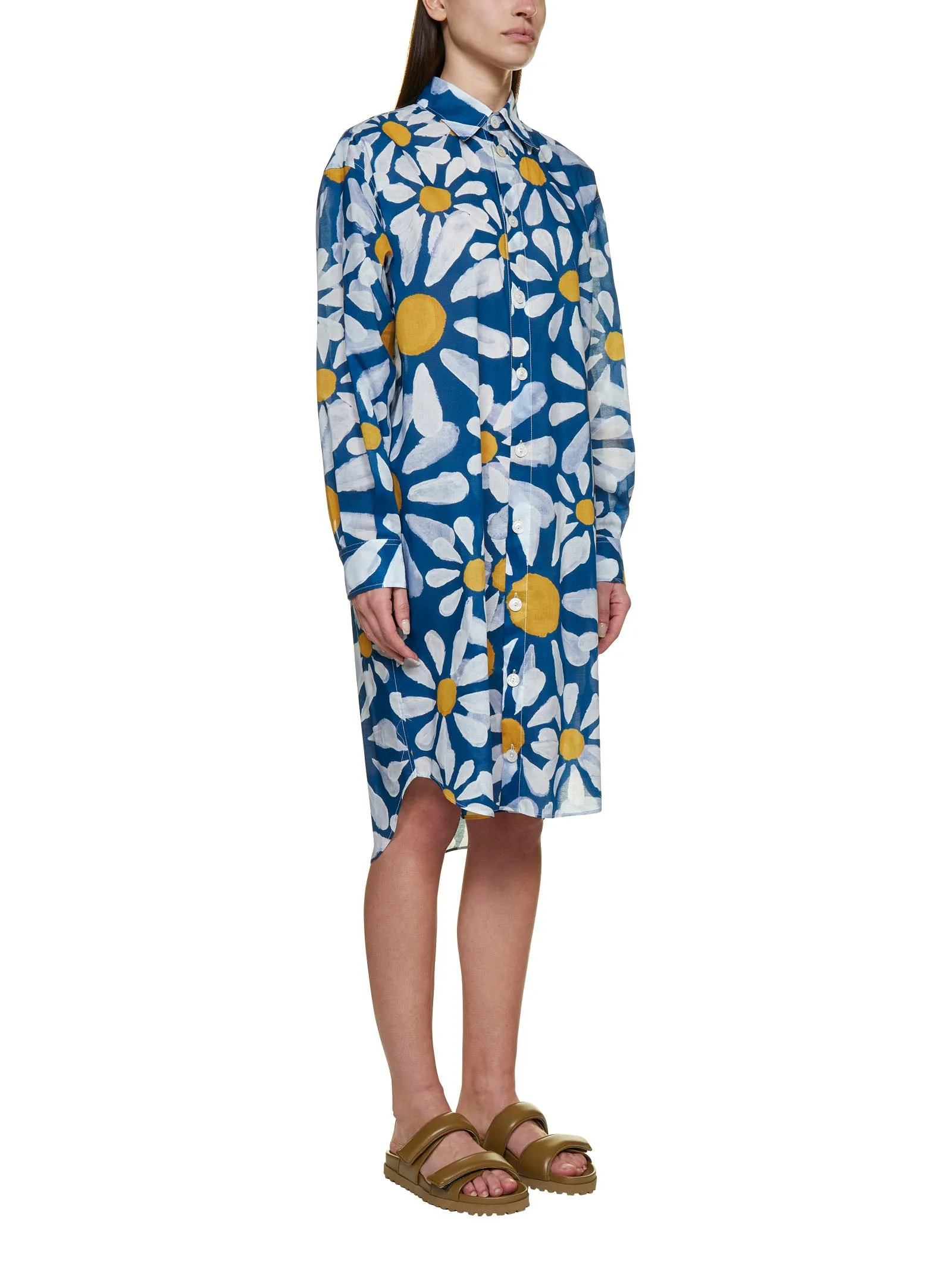 Marni Floral Printed Long-Sleeved Shirt Dress