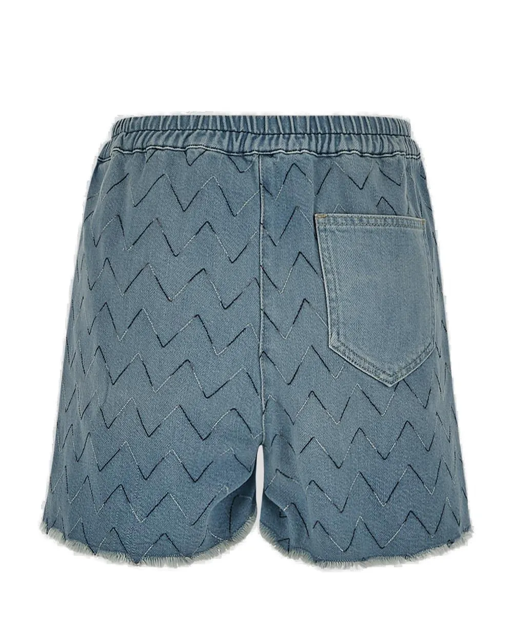 Missoni Zig-Zag Embroidered Frayed Edge Shorts
