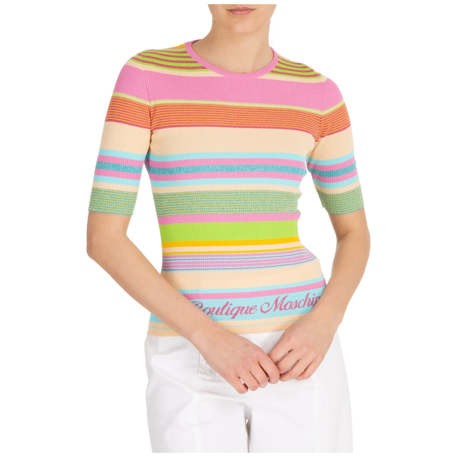 Moschino Logo Intarsia Striped Top