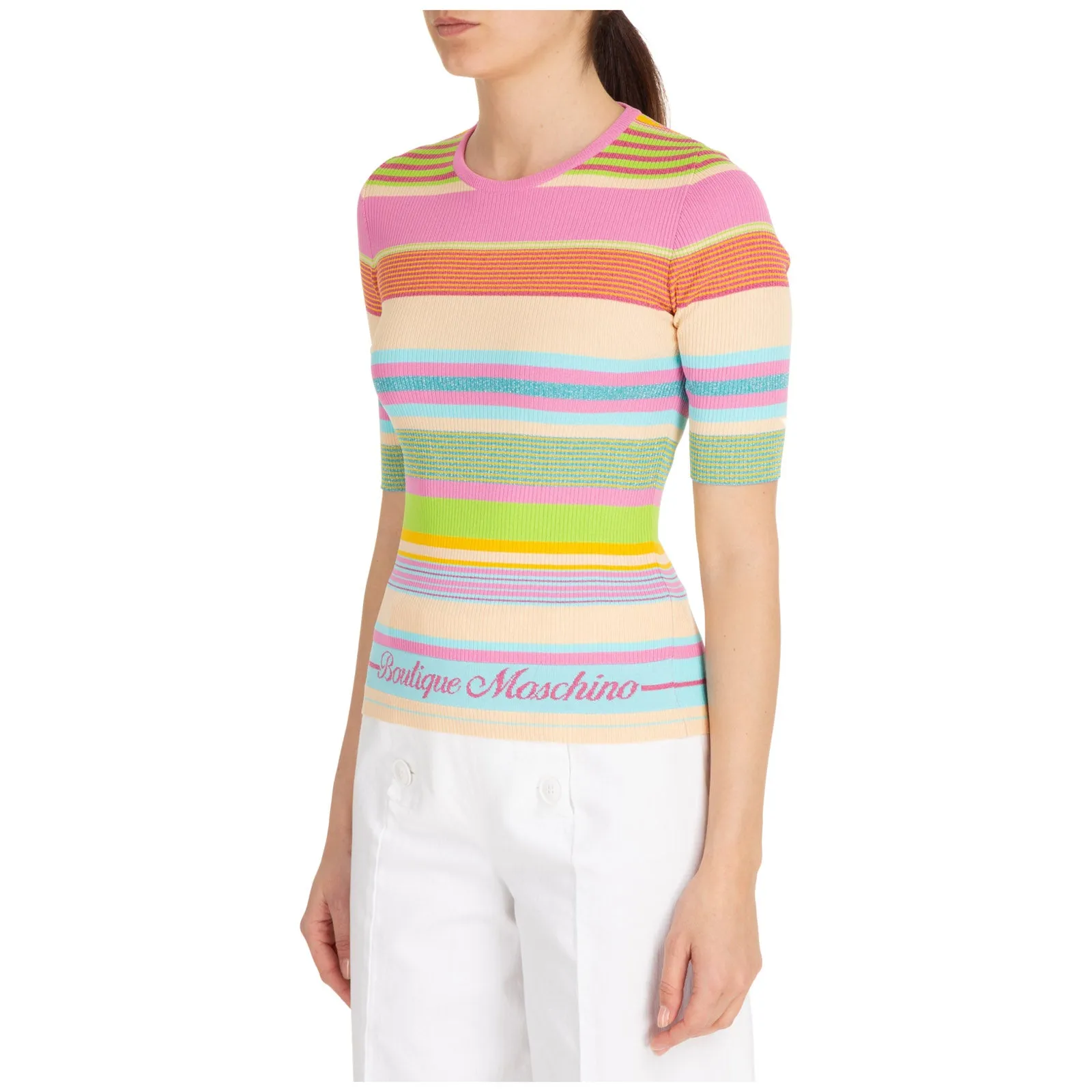 Moschino Logo Intarsia Striped Top