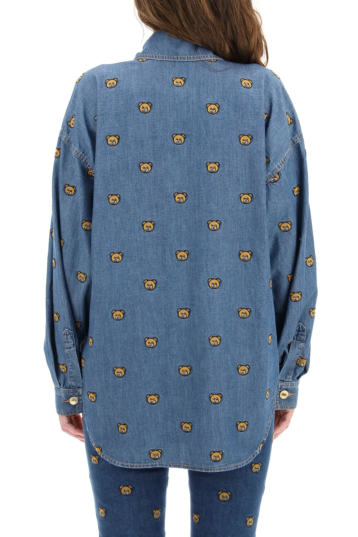 Moschino Teddy Bear Embroidered Denim Shirt