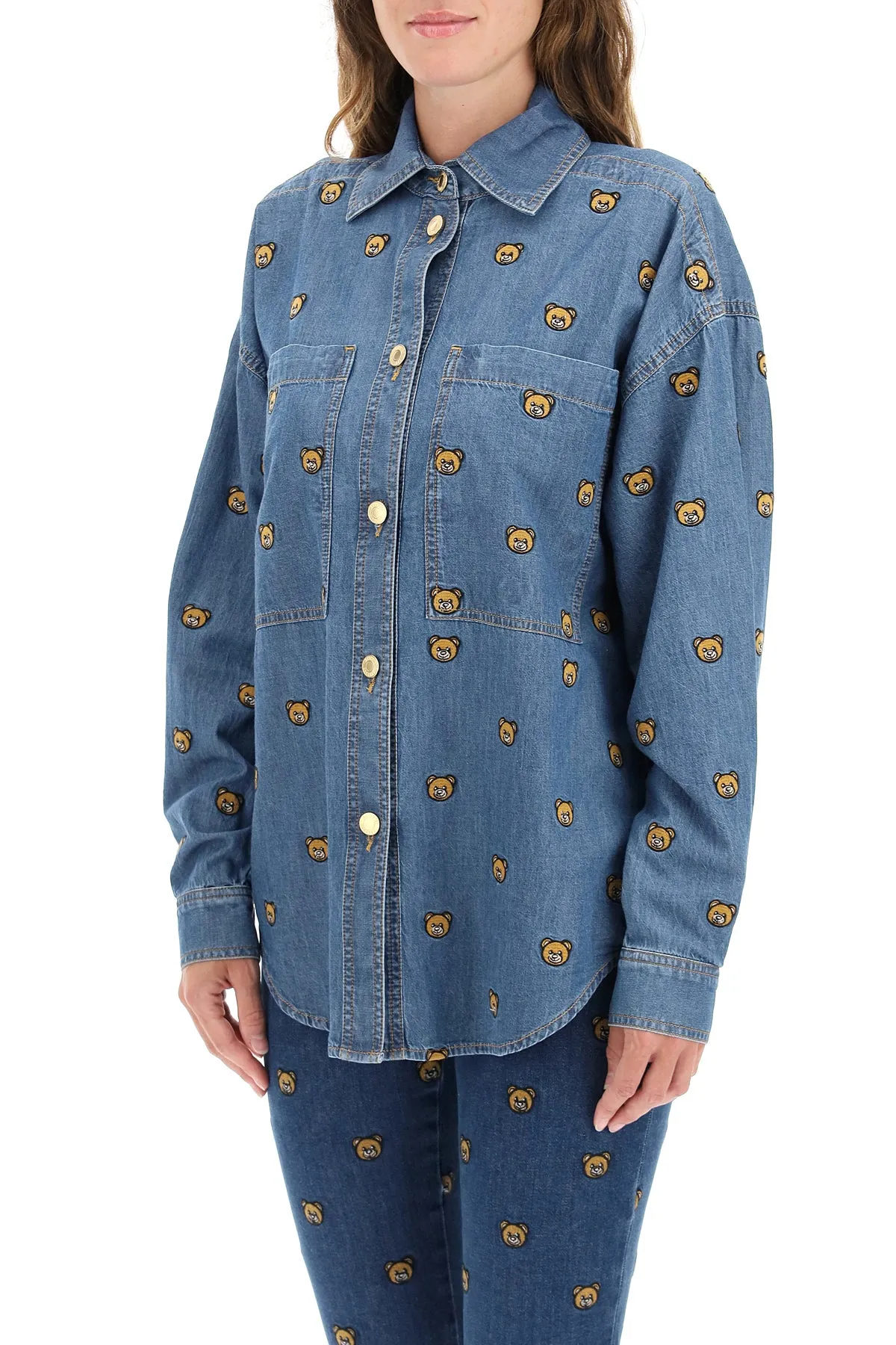 Moschino Teddy Bear Embroidered Denim Shirt