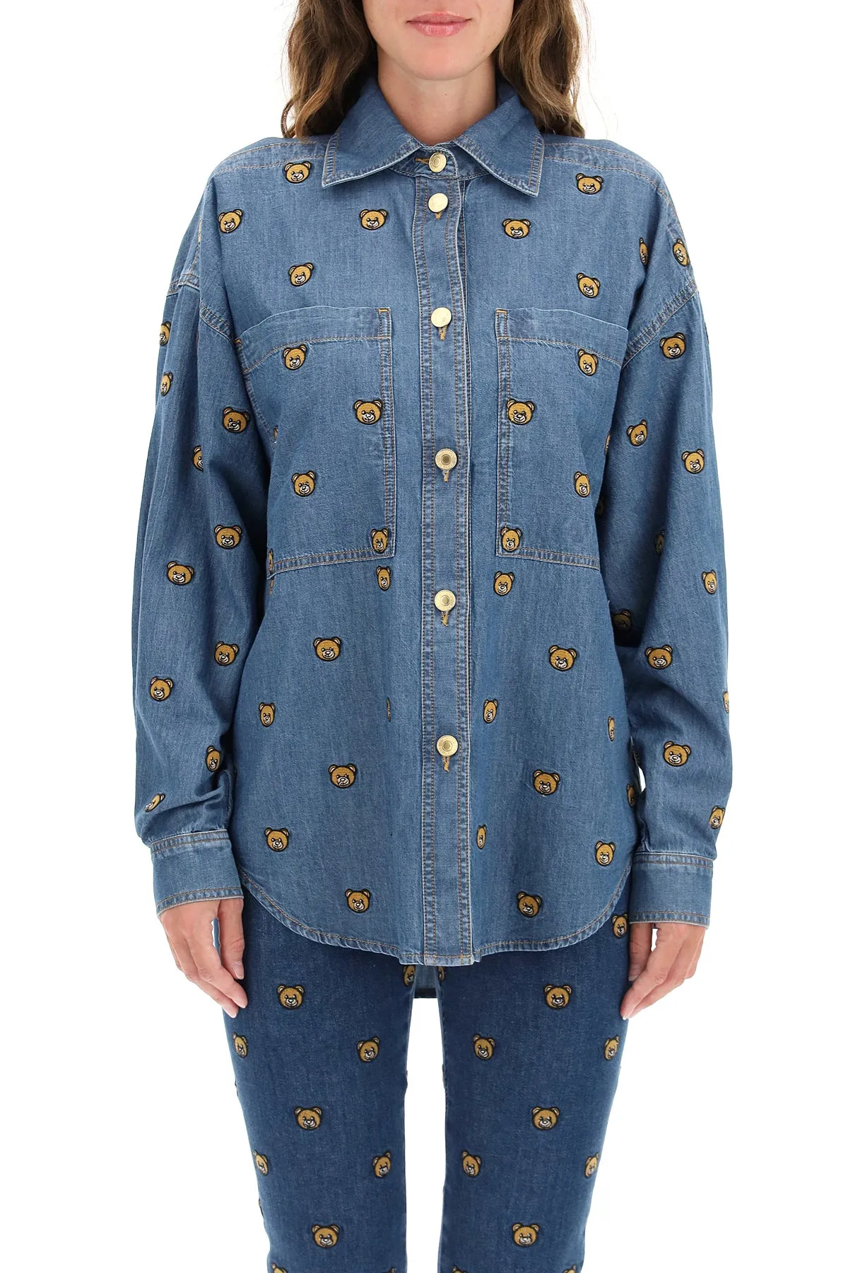 Moschino Teddy Bear Embroidered Denim Shirt