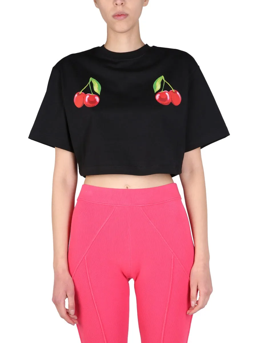 MSGM Cherry Print Cropped T-Shirt