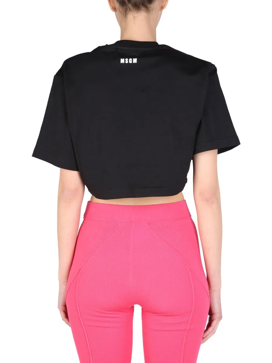MSGM Cherry Print Cropped T-Shirt