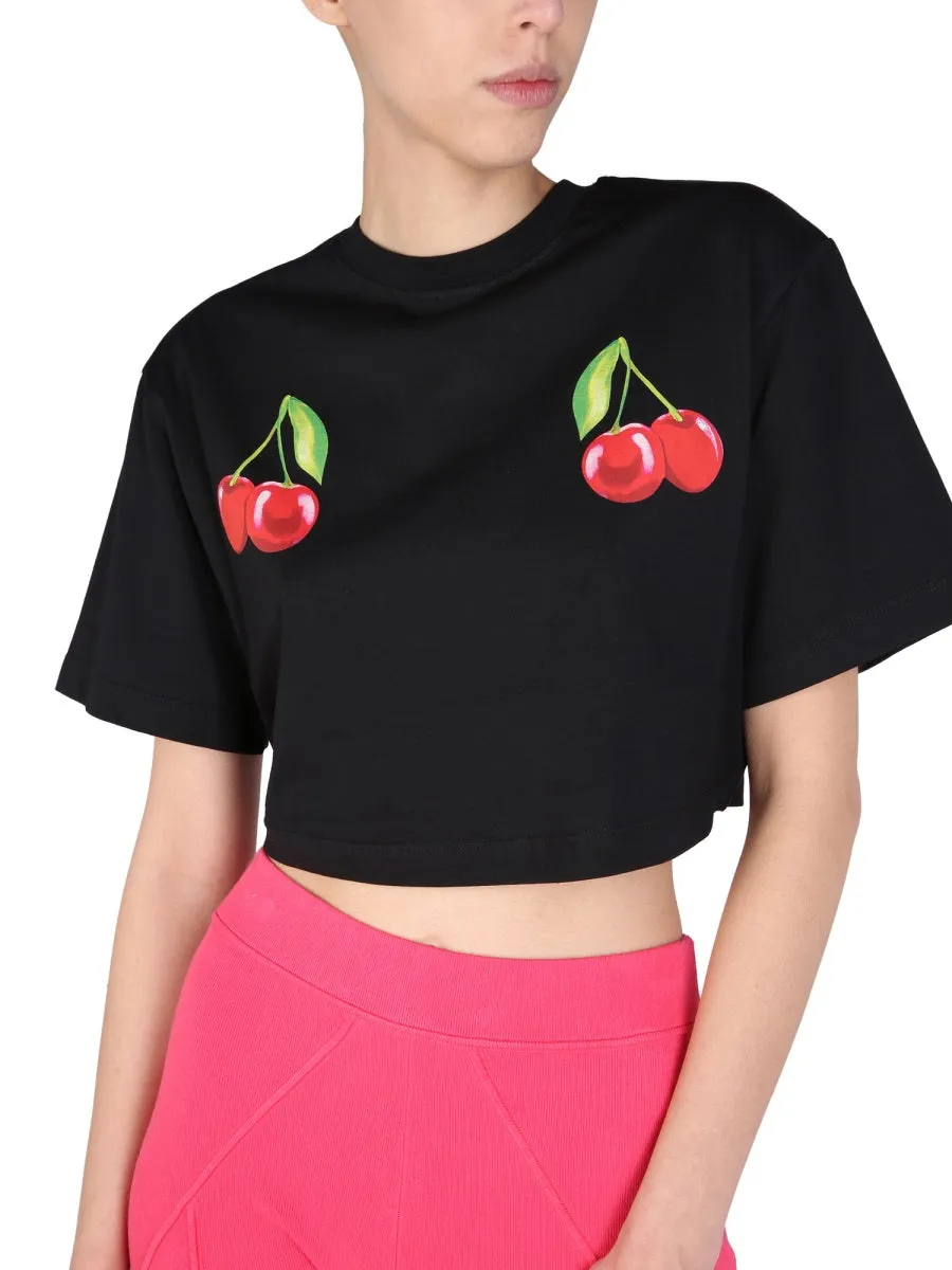 MSGM Cherry Print Cropped T-Shirt