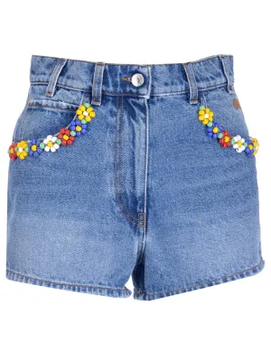 MSGM Floral Detailed Denim Shorts