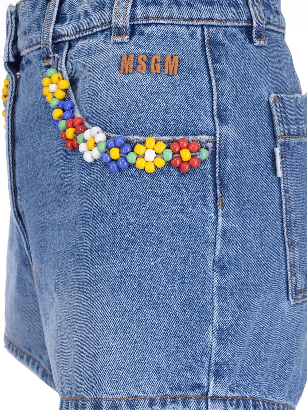 MSGM Floral Detailed Denim Shorts