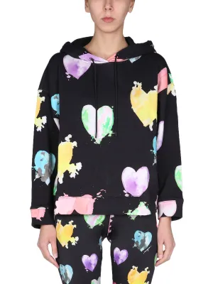 MSGM Heart Print Drawstring Hoodie
