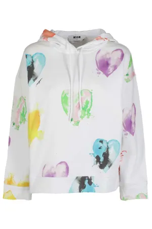 MSGM Heart Print Drawstring Hoodie